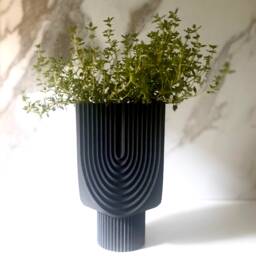 "Tall Art Deco Wood Finish Planter Mid Century Modern ""Deco Pedestal" - thumbnail 1