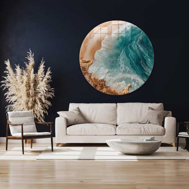 Coast Round Shape Glass Wall Art - Large Tempered Canvas Art, Design, Durable - image 1