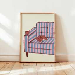 Book Lovers Striped Armchair Wall Art Print, Gift For Lovers, Living Room Bedroom Decor - thumbnail 1