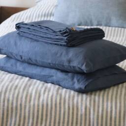 Blue Linen Duvet Cover Soft Stonewashed Bedding, Coconut Buttons - thumbnail 2