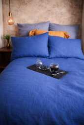 Blue Linen Duvet Cover Soft Stonewashed Bedding, Coconut Buttons