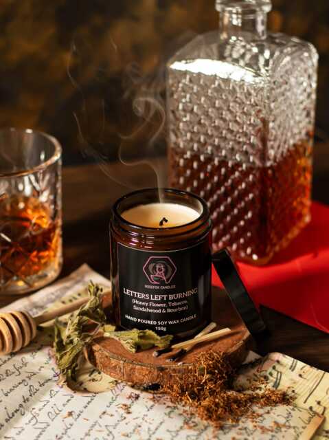 Honey, Tobacco, Sandalwood & Bourbon Candle - Letters Left Burning Literary Dark Academia Soy Wax - image 1