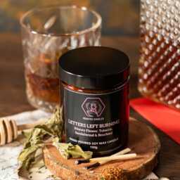 Honey, Tobacco, Sandalwood & Bourbon Candle - Letters Left Burning Literary Dark Academia Soy Wax - thumbnail 2