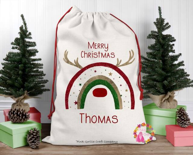 Christmas Sack, Santa Xmas Decoration, Personalised Gift, Bag, Custom - image 1