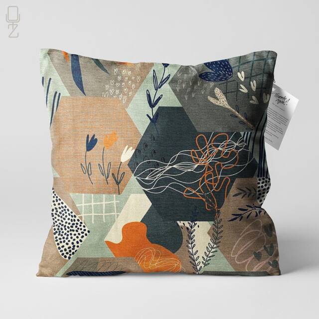 Abstract Cushion Cover With Plants & Geometric Themed - Double Sided Printing Pillow On The Soft Chenille Multi Size Options - image 1