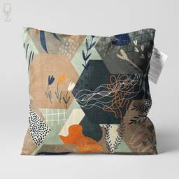 Abstract Cushion Cover With Plants & Geometric Themed - Double Sided Printing Pillow On The Soft Chenille Multi Size Options - thumbnail 1