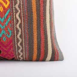 Vintage Turkish Kilim Pillow Cover Handwoven Wool Cushion - 16x16 - thumbnail 2