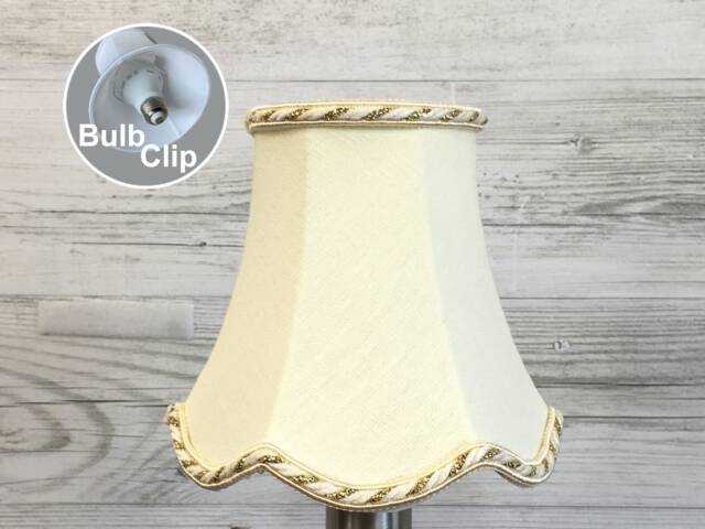 Beige Scalloped Empire Candle Shade With Cream & Gold Rope Trim - Retro Lampshade Chandelier Lampshades Clip On Lampshade - image 1