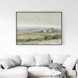Farmhouse Landscape Poster, Neutral Countryside Wall Art, Rural Print - thumbnail 3