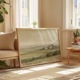 Farmhouse Landscape Poster, Neutral Countryside Wall Art, Rural Print - thumbnail 4