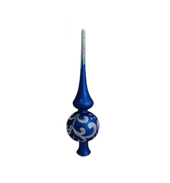 Christmas Tree Topper, Blue Silver White Bauble Painting, Classic European Traditional Finial, Festive Spire Decoration, Sapphire