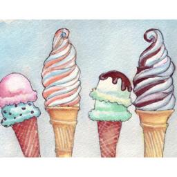 Ice Cream Print - 4 Summer Cones Watercolor Painting Four Scoops Cone Food Illustration 8x10 - thumbnail 2