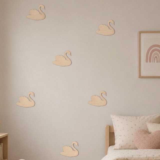 Wooden Swans - Boho Nursery Swan Decor Whimsical Bedroom Fairy Theme Woodland Wall Decal Girls - image 1