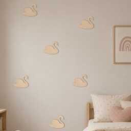 Wooden Swans - Boho Nursery Swan Decor Whimsical Bedroom Fairy Theme Woodland Wall Decal Girls - thumbnail 1