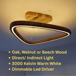 Wooden Ceiling Light Fixture Pendant, Handmade Oak Wood Led, Dimmable Option - thumbnail 3