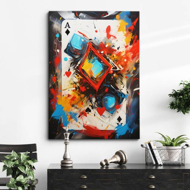 Ace Of Diamonds Playing Card Poker Games Abstract Oil Painting Wall Art, Framed Canvas Poster Print, Home Kitchen Office Room Decor, Gifts - image 1