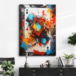 Ace Of Diamonds Playing Card Poker Games Abstract Oil Painting Wall Art, Framed Canvas Poster Print, Home Kitchen Office Room Decor, Gifts - thumbnail 1
