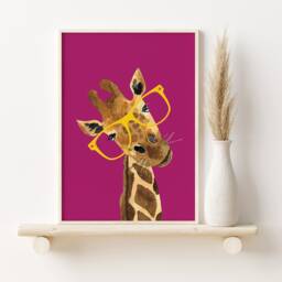 Giraffe Watercolor Print Animal Art With Glasses - thumbnail 1