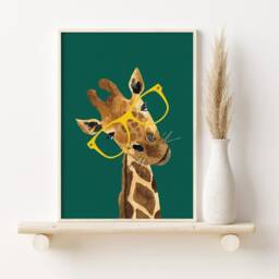 Giraffe Watercolor Print Animal Art With Glasses - thumbnail 2