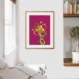 Giraffe Watercolor Print Animal Art With Glasses - thumbnail 3