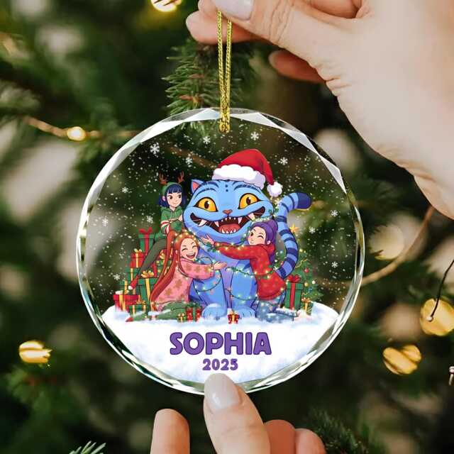 Personalized Huntrix Christmas Ornament, & Derpy Tiger Glass Kpop Demon Hunters Xmas Gift, Rumi Zoey Mira Decor - image 1