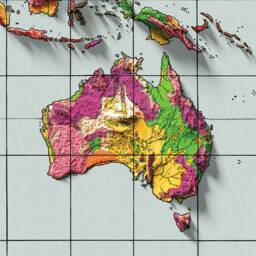 World Geology Map - 1944 Vintage Geological Poster Survey 3D Effect Shaded Relief Print Reproduction - thumbnail 3