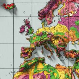 World Geology Map - 1944 Vintage Geological Poster Survey 3D Effect Shaded Relief Print Reproduction - thumbnail 2