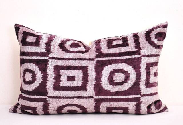 Purple Silk Velvet Ikat Pillow Cover, Decorative Cushion - image 1