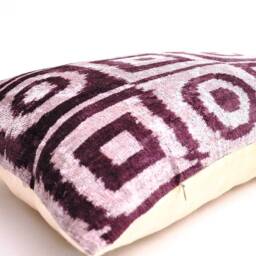 Purple Silk Velvet Ikat Pillow Cover, Decorative Cushion - thumbnail 2