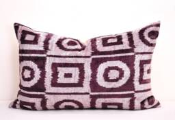 Purple Silk Velvet Ikat Pillow Cover, Decorative Cushion - thumbnail 1