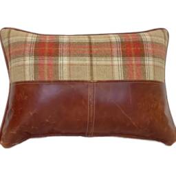 The Tartan Wool & Leather Panelled Cushion - thumbnail 4