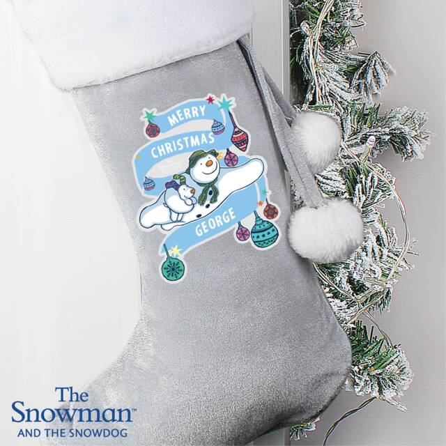 Personalised The Snowman & The Snowdog Luxury Silver Grey Stocking - Stocking Christmas Santa - image 1