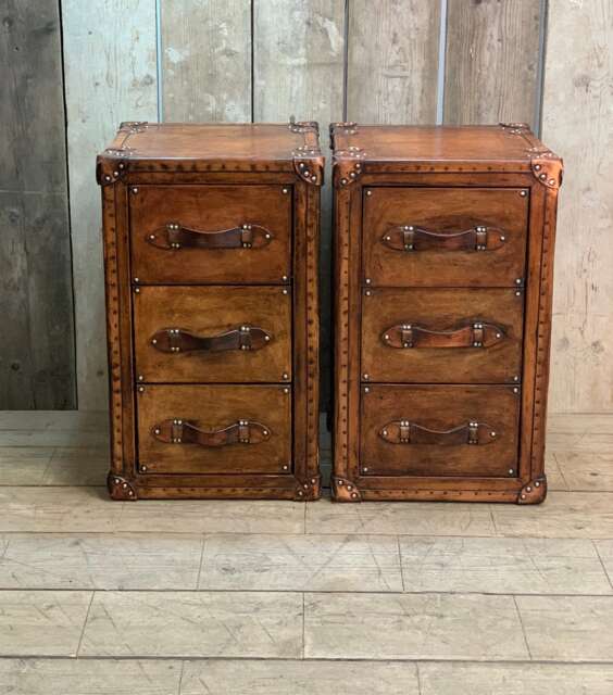 Leather Luxury Oak Aged Nightstands - Matching Pair English Handmade - image 1