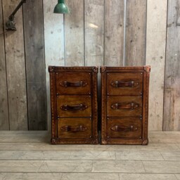 Leather Luxury Oak Aged Nightstands - Matching Pair English Handmade - thumbnail 2