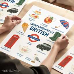 British Travel Print, Iconic England Poster, Kitchen Wall Art, UK Postcard, Best Of British, London Scone, Tea - thumbnail 1