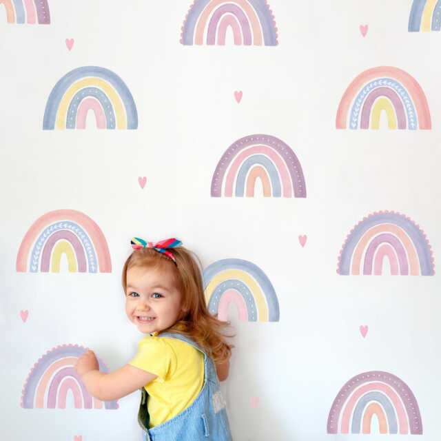Watercolour Rainbows & Hearts Wall Decals - Kids Stickers For Girls Bedroom, Nursery Decor - image 1