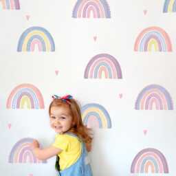 Watercolour Rainbows & Hearts Wall Decals - Kids Stickers For Girls Bedroom, Nursery Decor - thumbnail 1