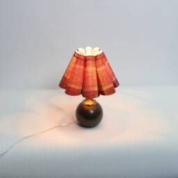 Handmade Red Plaid Scallop Table Lamp With Ceramic Base For Decor Gifts-106# - thumbnail 4