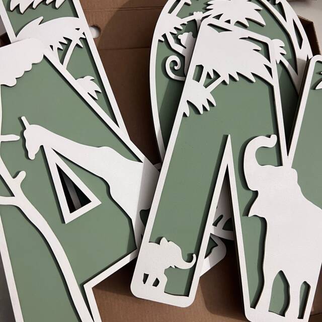 Personalised Safari Name Sign - Wooden Wall Art Jungle Nursery Decor Custom Kids Bedroom Animal Theme Plaque - image 1