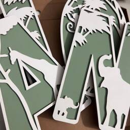 Personalised Safari Name Sign - Wooden Wall Art Jungle Nursery Decor Custom Kids Bedroom Animal Theme Plaque - thumbnail 1