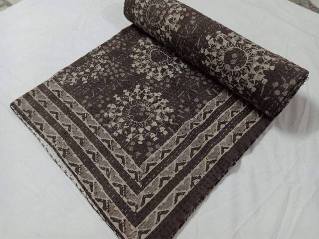 Kantha Throw, Kantha Quilt Gudri Blanket, Quilts, Kantha Bedspread Handblock , Bedcover, Coverlet Size-Multi