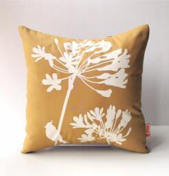 Golden Brown Cardinal On Agapanthus-Mini 10.5 Inches Square Pillow - thumbnail 1
