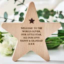 Personalised Wooden Star Birth Keepsake - Engraved Christening Gift Decoration - thumbnail 2