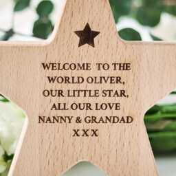 Personalised Wooden Star Birth Keepsake - Engraved Christening Gift Decoration - thumbnail 3