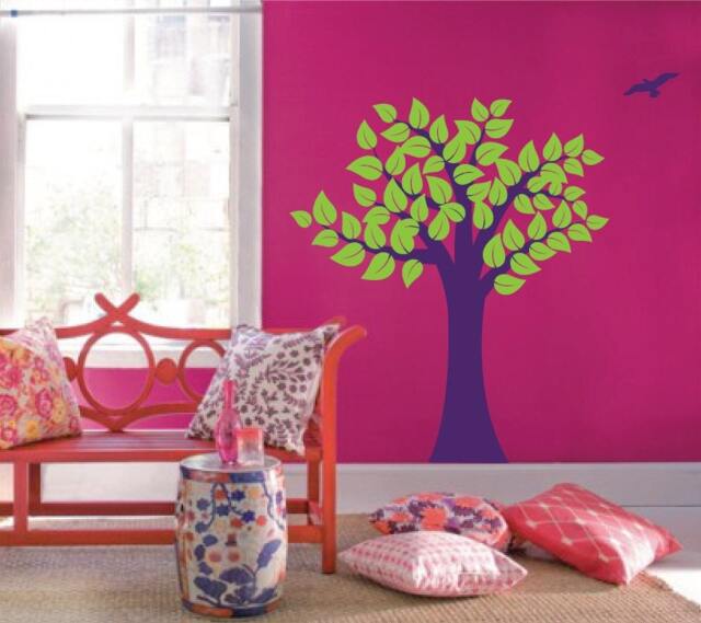 Large Wall Tree Nursery Decal Girl Room Decor With Leaves & Birds 1137 - 5 Feet Tall - image 1