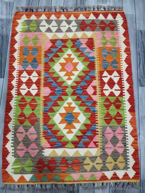 Classic Kilim Rug, Handmade Artisan Afghan Turkish Scandinavian Navajo Bohemian Wool Flatweave Multicolour Rug 123x89 cm - image 1