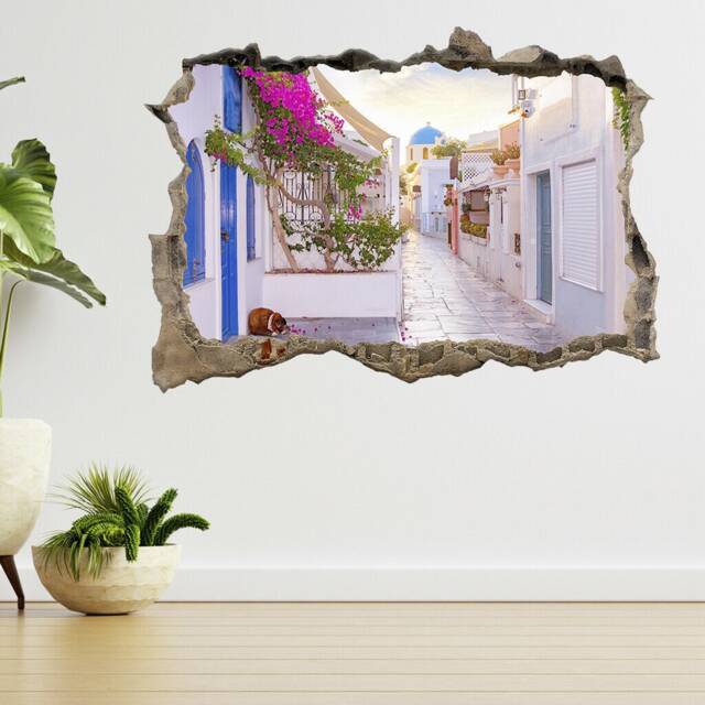 Santorini Island Sunset Greece 3D Smashed View Wall Sticker Poster Decal A990 - image 1