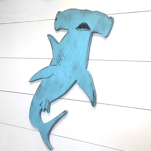 Hammerhead Shark Wood Decor, Fish Art, Boys Room, Coastal Wall Ocean Sign, Beach House, Customize in 27 Colors - image 1