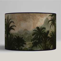 Tropical Lampshade Vintage-style Landscape With Exotic Jungle Pattern in Green & Beige Tones - Available As A Lamp Base Or Pendant - thumbnail 1