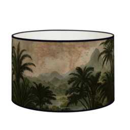 Tropical Lampshade Vintage-style Landscape With Exotic Jungle Pattern in Green & Beige Tones - Available As A Lamp Base Or Pendant - thumbnail 3